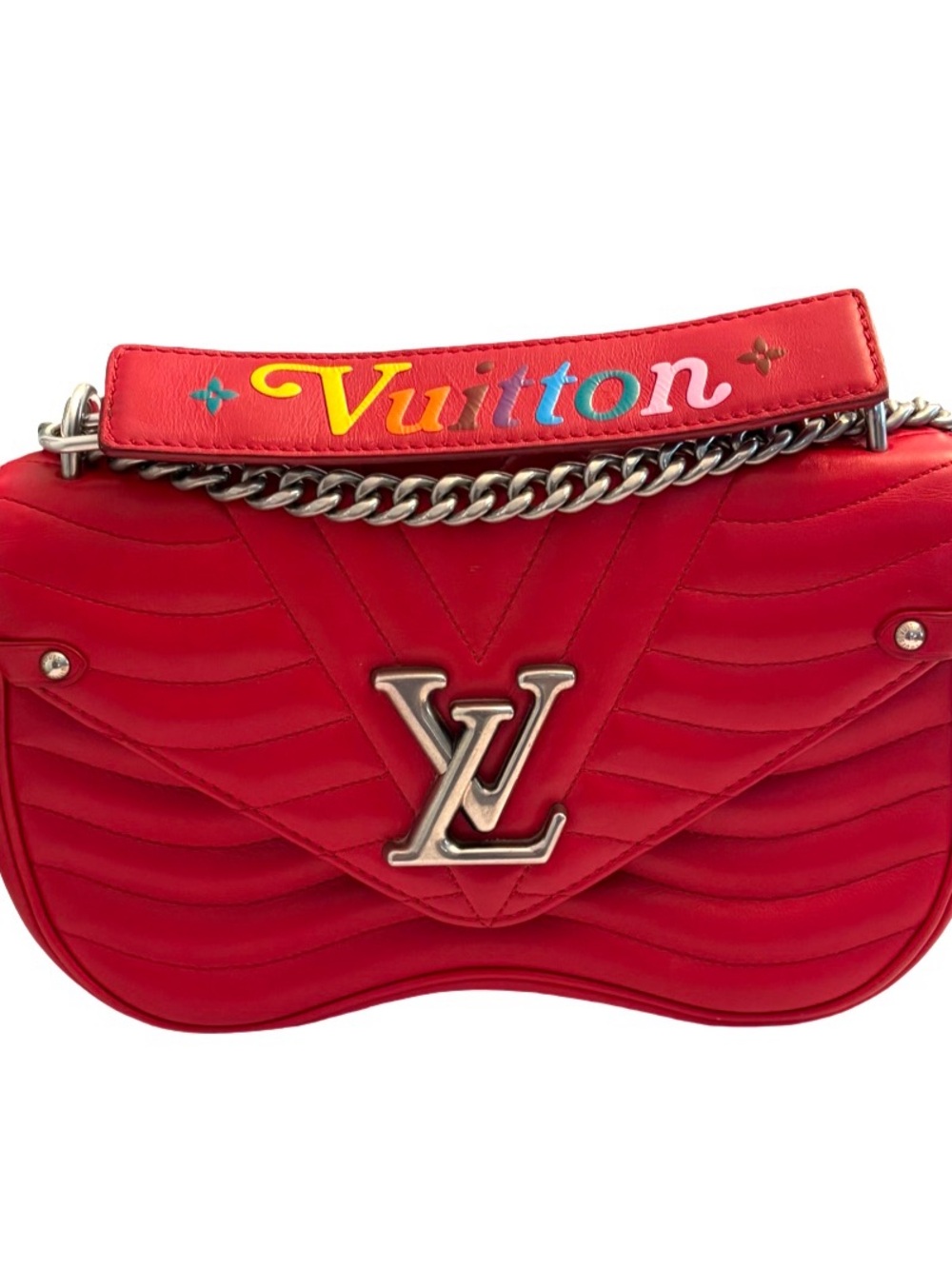 Louis Vuitton Red New Wave Calfskin Leather Crossbody Shoulder Bag MM Chain Link - Picture 7 of 16